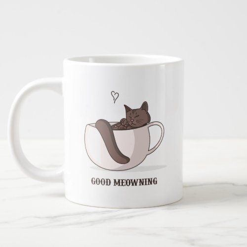 Good Meowning Cat Lying on a Coffee Cup
