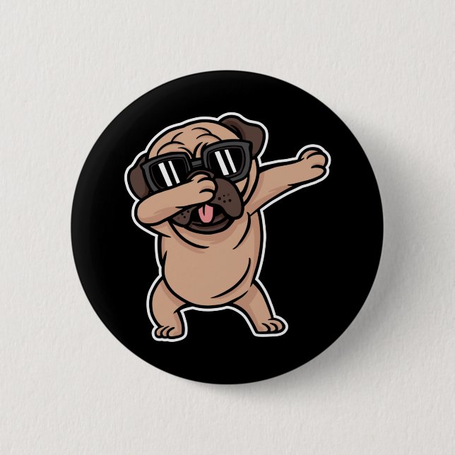 Good Mood Pug with Sunglasses Dabbing Button (Front)