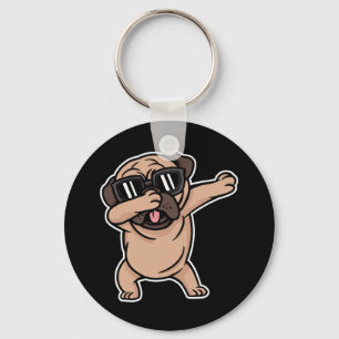 Good Mood Pug with Sunglasses Dabbing Keychain