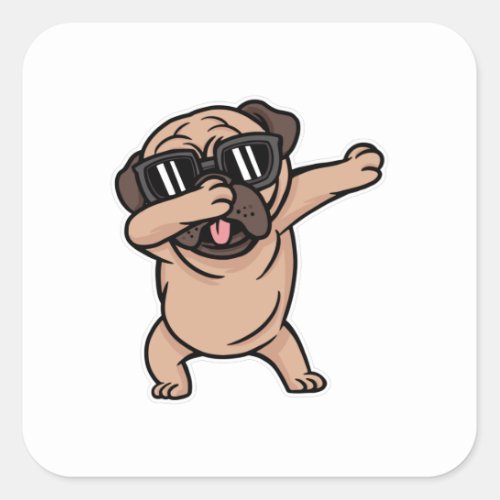 Good Mood Pug with Sunglasses Dabbing Square Sticker