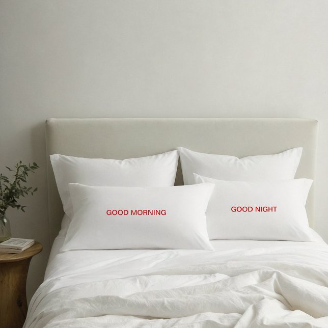 Good Morning and Good Night Red Text Pillowcases (Creator Uploaded)