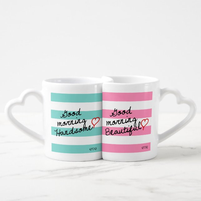 Good Morning Beautiful and Good Morning Handsome Coffee Mug Set (Front Nesting)