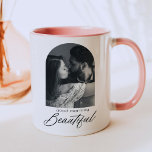 Good Morning Beautiful Custom Wife Note  Mug<br><div class="desc">This good morning beautiful mug features an elegant script font,  boho arched photo and custom note backside. It's the perfect gift for your wife on your wedding day,  mother's day,  or just because! Change out the photo and personalize the letter on the back to melt her heart!</div>