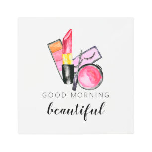 Good Morning Beautiful Makeup Watercolor Lipstick Metal Print