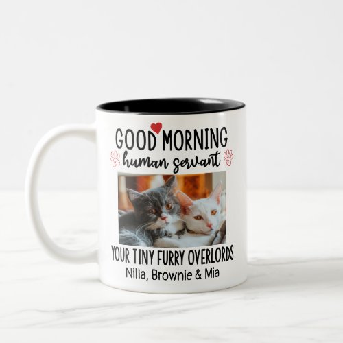 Good Morning Cat Human Servant Custom Funny Cat  Two_Tone Coffee Mug