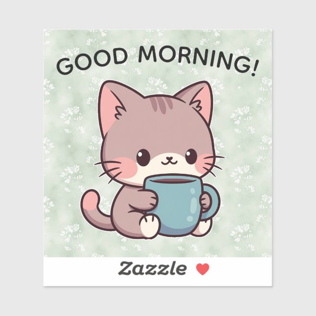 Good Morning Cat Sticker – Cute Coffee Kitty (Sheet)