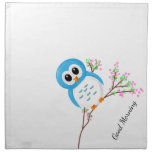 &quot;Good Morning&quot; Cheerful Cartoon Owl on a Branch Cloth Napkin