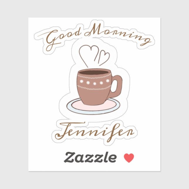 Good Morning Coffee And Hearts Name Sticker (Sheet)