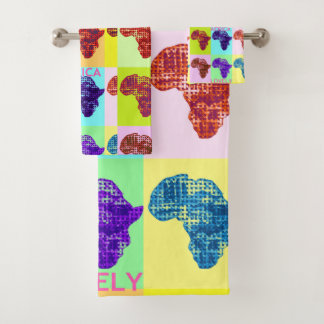 Good Morning Colorful Africa Map Collage Bath Towel Set