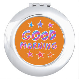 GOOD MORNING Colorful Fun Cool Orange Compact Mirror