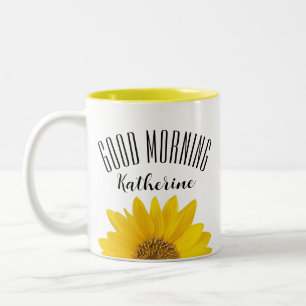 Good Morning Custom Name Sunflower Two-Tone Coffee Mug
