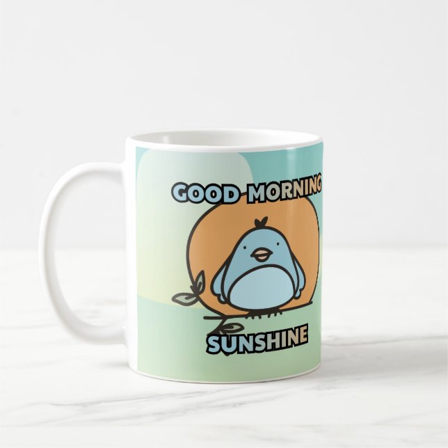 Good morning cute bird cartoon  coffee mug (Left)