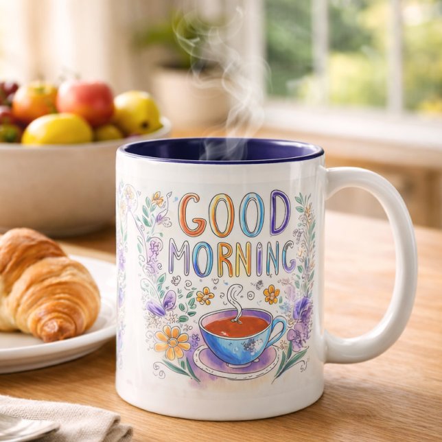 Good Morning Cute Doodle Coffee Two-Tone Coffee Mug (Creator Uploaded)