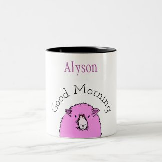 Good morning, cute pink sheep, personalised Two-Tone coffee mug