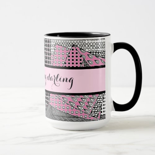 Good Morning Darling Pink Black Gray Ringer 15oz Mug
