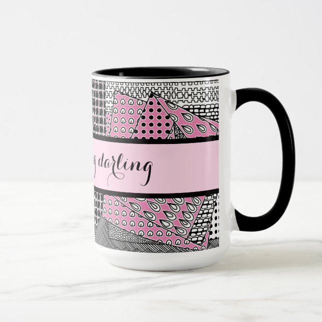 Good Morning Darling Pink Black Gray Ringer 15oz Mug (Right)