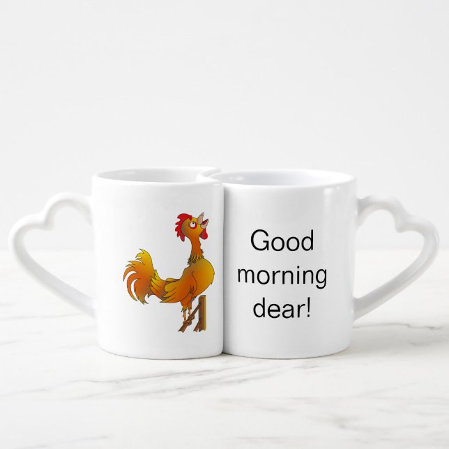 Good morning dear, Crowing rooster Coffee Mug Set (Back Nesting)