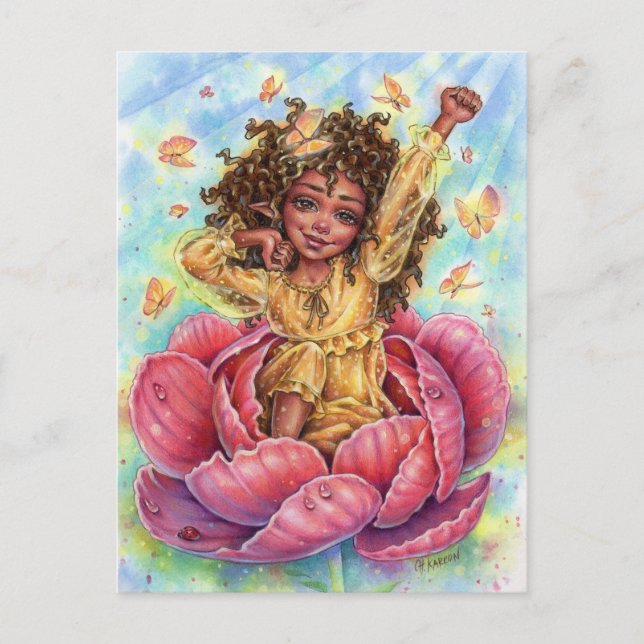 Good Morning Fairy Postcard Fantasy Flower Garden (Front)