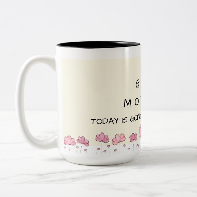 Good morning floral mug - pink flower - motivation (Left)