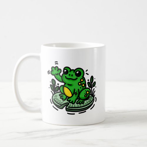 Good Morning Frog on Lily Pad Hand Drawn Coffee Mug