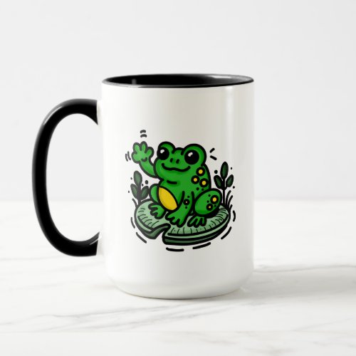Good Morning Frog on Lily Pad Hand Drawn Mug