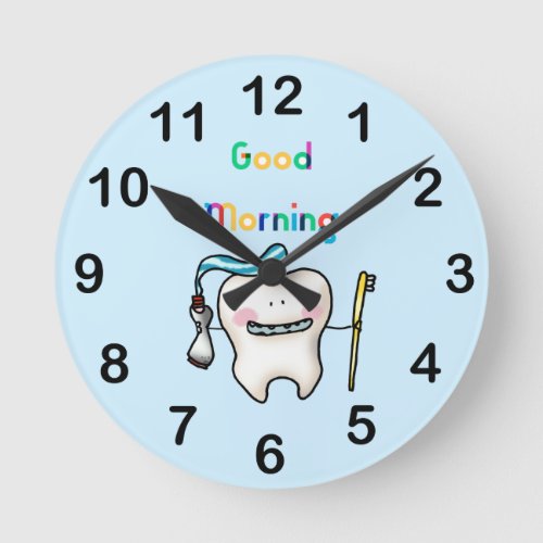 good morning _ funny tooth bathroom  round clock