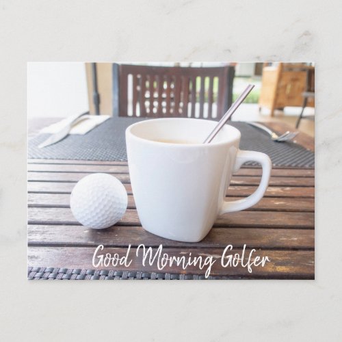 Good Morning golfer with golf ball and coffee card
