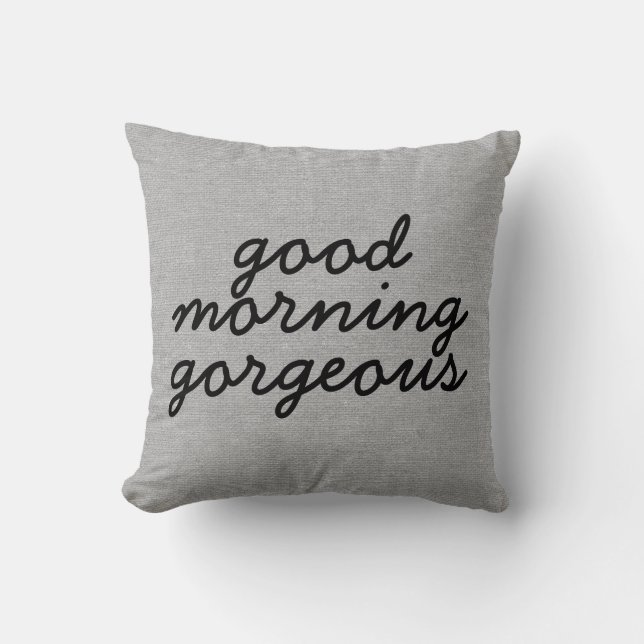 Good morning gorgeous rustic chic burlap linen jut throw pillow (Front)