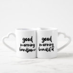Good Morning Handsome and Good Morning Beautiful Coffee Mug Set<br><div class="desc">A cute matching mug featuring hand lettering quote "good morning handsome" and "good morning beautiful" This will be a perfect birthday and wedding gift. Matching individual mugs are available.</div>