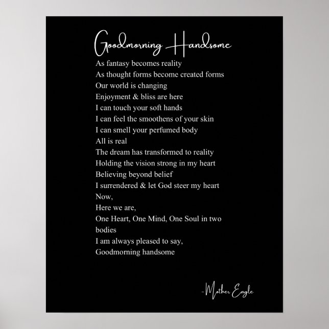 Good morning handsome love poem wall art poster (Front)