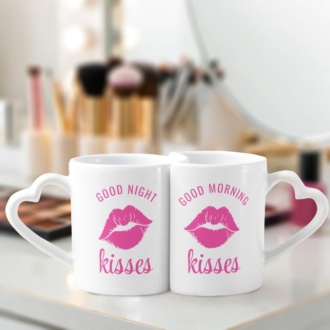 Good Morning Kisses Custom Coffee Mug Set (Start every day with kisses! From Morning till Night, kisses are just right. )