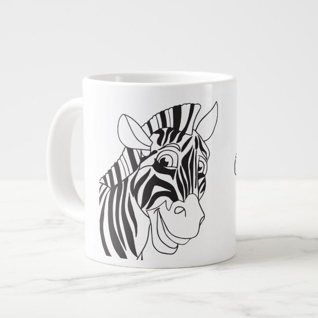 Good Morning Lettering Lovely Zebra Black & White Giant Coffee Mug (Front Left)