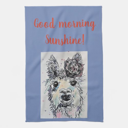 Good Morning Llama Alpaca art Photo Kitchen Towel