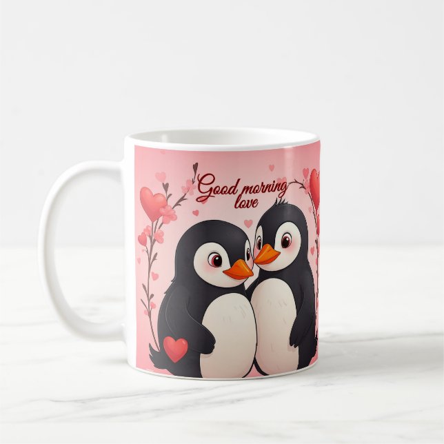 Good Morning Love - Penguins Valentine's Day Mug (Left)