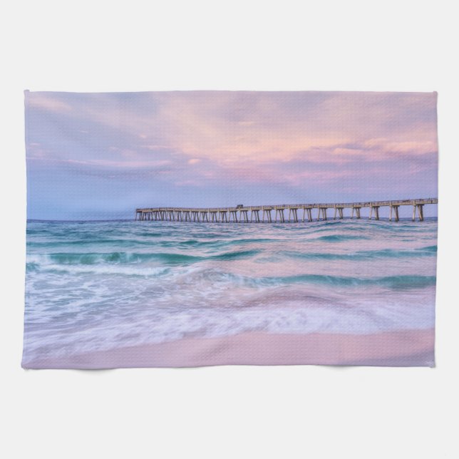 Good Morning Navarre Beach Pier Kitchen Towel (Horizontal)