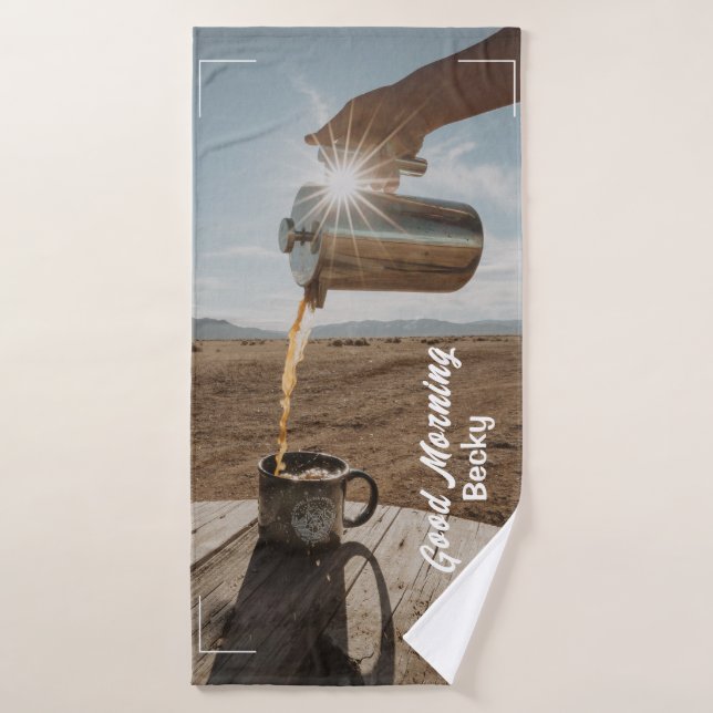 Good Morning, Outdoor Coffee and Name Bath Towel (Bath Towel)