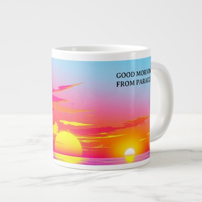 Good Morning Paradise Exotic Beach Sunset Giant Coffee Mug (Front Right)