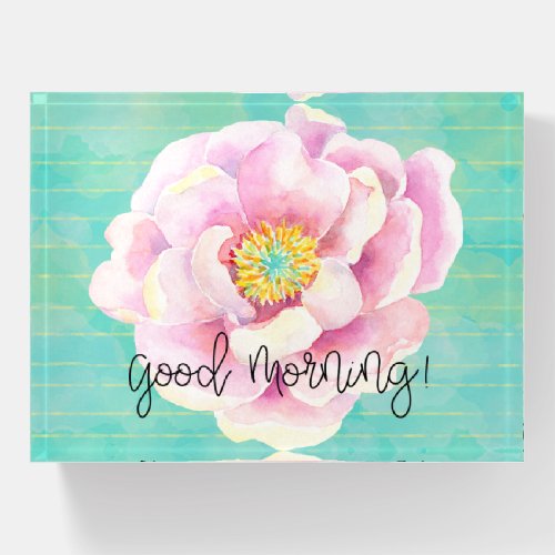 Good Morning Pink Peony Watercolor Paperweight