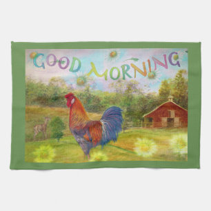 Good Morning Rooster at the Barn Kitchen Towel