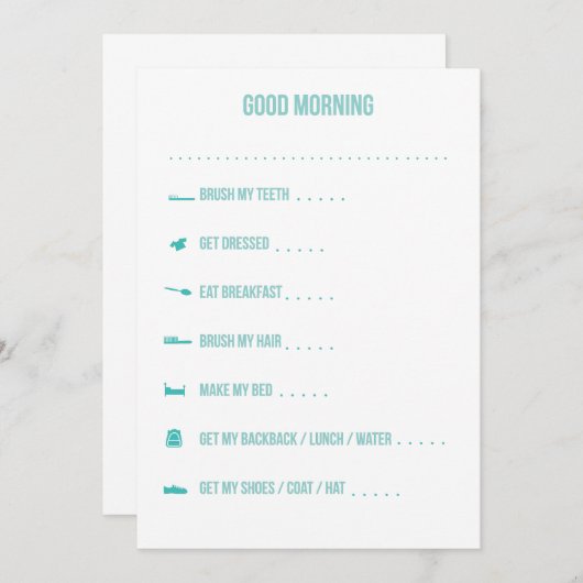 Good Morning Routine Checklist / Teal (Front/Back)