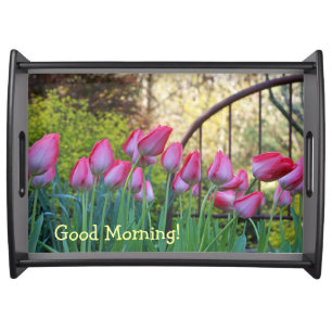 Good Morning! serving trays Pink Tulip Flowers