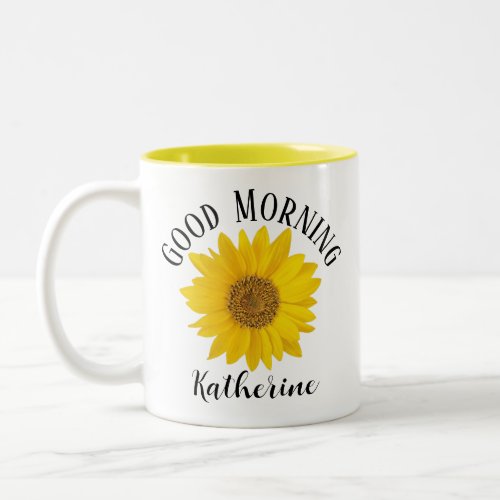 Good Morning Sunflower Custom Name Two_Tone Coffee Mug