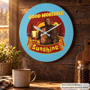 Good Morning Sunshine Bigfoot Coffee Humor Art Large Clock