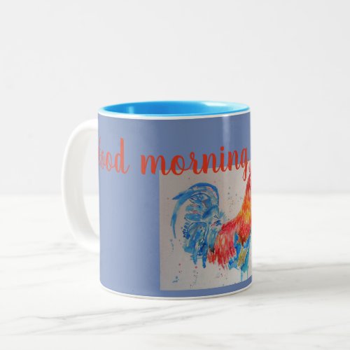 Good Morning Sunshine Blue Mug red rooster