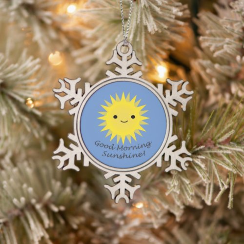 Good Morning Sunshine Cute Kawaii Sun  Snowflake Pewter Christmas Ornament