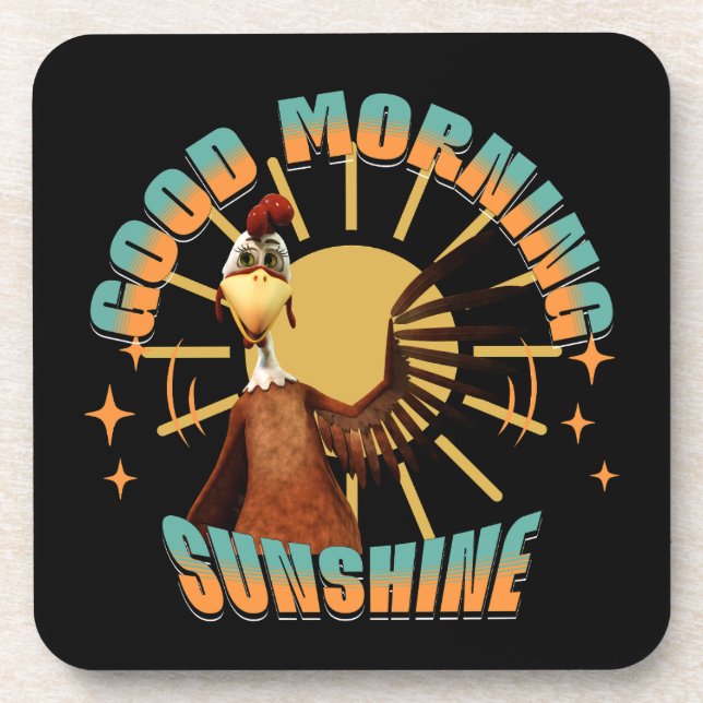 Good Morning Sunshine Funny Rooster Beverage Coaster (Front)