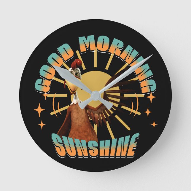 Good Morning Sunshine Funny Rooster Round Clock (Front)