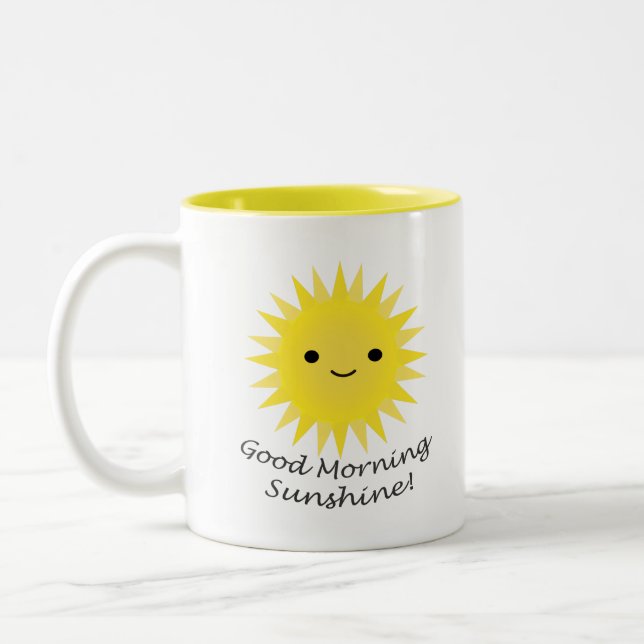 Good Morning Sunshine Kawaii Sun Two-Tone Coffee Mug (Left)