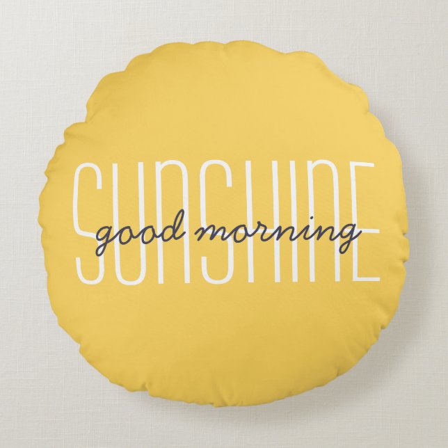 Good Morning Sunshine Quote Yellow Decorative Round Pillow (Front)