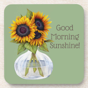 Good Morning Sunshine Sunflowers on Green Coaster